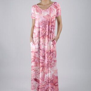 Beyond This Plane _Pink & Fuchsia Tie-Dye Pocket Short-Sleeve Maxi Dress	3X